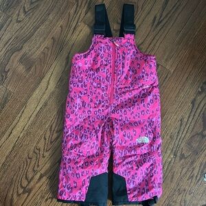 North Face pink leopard print snow/ski coverall suit with adjustable straps